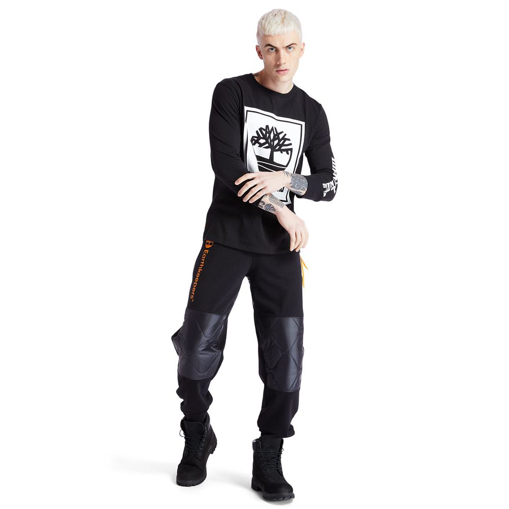 Camisetas Masculino - Timberland Long-Sleeve Logo - VMINQ8705 - Pretas/Branco